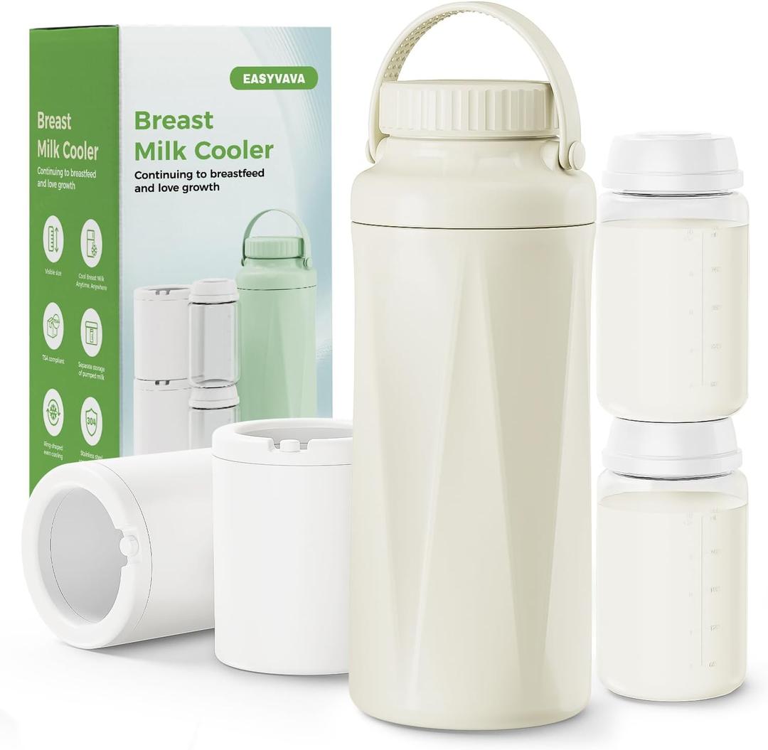 22oz Portable Breast Milk Cooler Bottle-Milk Cooler for Outdoor Travel, Keeps Fresh Cooling for 24+ Hours,Breastfeeding Essentials with 2pcs Bottle for Breastmilk Storage (Off-White)