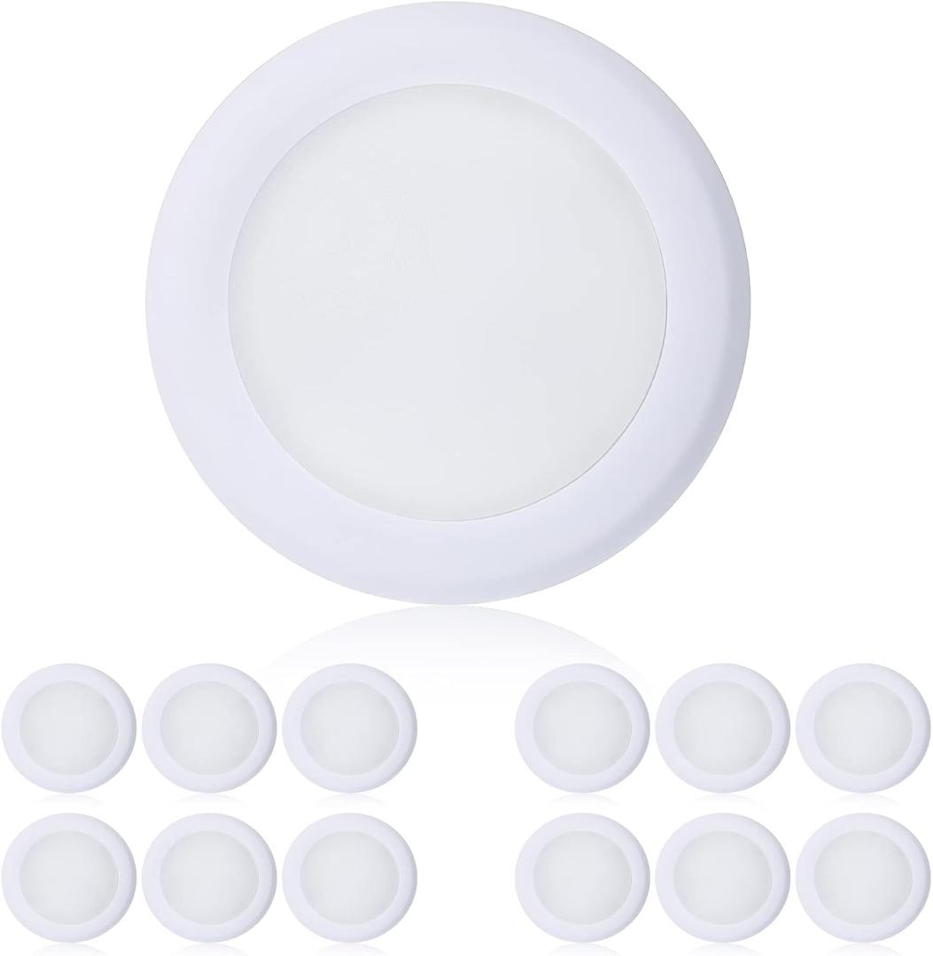 TOPELER 12Pack 6 Inch Flush Mount Ceiling Light, 15W Low Profile Dimmable Flush Mount LED Disk Light, 1000LM 5000K Daylight, Installs with Junction Box or Recessed Can, ETL-Listed