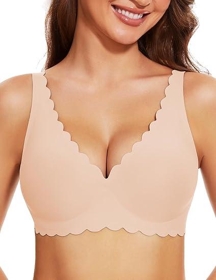 Gailife Cute Floral Bras for Women No Underwire Seamless Ultra Comfort Bralettes for Women with Support Everyday Plunge Bra (Medium, Grey)