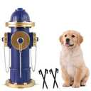 Dog Fire Hydrant Puppy Pee Training Post Garden Statue, Blue & Gold Fire Hydrant Outdoor Figurines Decor for Yard Garden Lawn Patio, 14 Inches (H) *6.5 Inches(W)