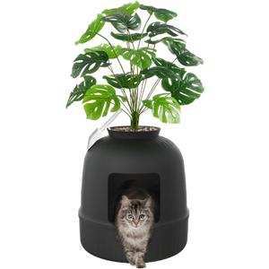 Lifewit Cat Litter Box, Hidden Enclosure Litter Tray with Odor Control & Carbon Filter in Living Room, Bedroom, Corner with Faux Plant& Plastic Scoop, 48 x 120 cm/19x47, Black
