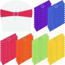 60 Pcs Stretch Spandex Chair Sashes Bands Bows with Buckle Slider, 6 Colors, for Wedding Party Banquet Reception Baby Shower Event Decorations
