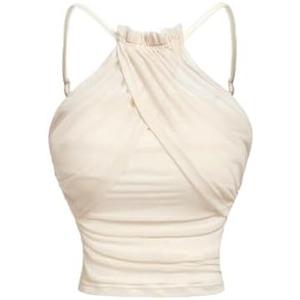 GORGLITTER Women's Crop Cami Top Camisole Wrap Front Frill Trim Going Out Tops, Apricot, S