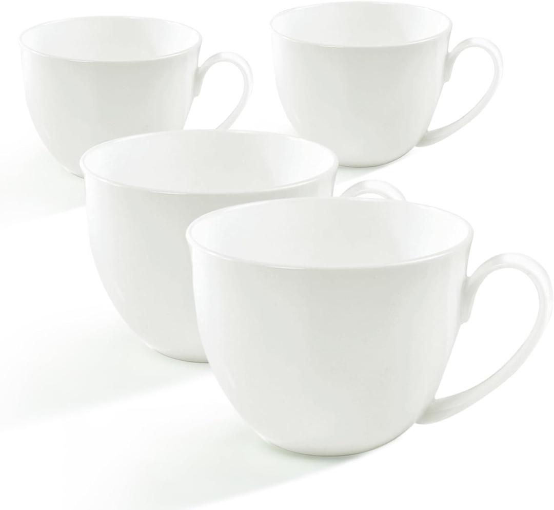 22 OZ Lightweight Bone China Soup Mugs with Handles White Large Ceramic Coffee Mugs Set of 4 for Hot Chocolate Cocoa Cereal Salads Yogurt Milk Latte Cappuccino, Dishwasher Microware Safe