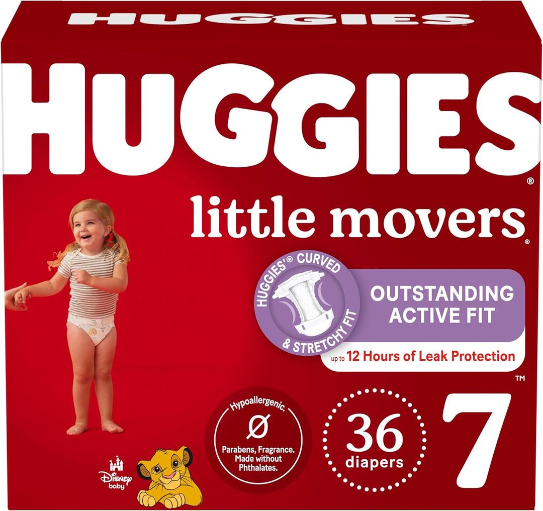Huggies Size 7 Diapers, Little Movers Baby Diapers, Size 7 (41+ lbs), 36 Count