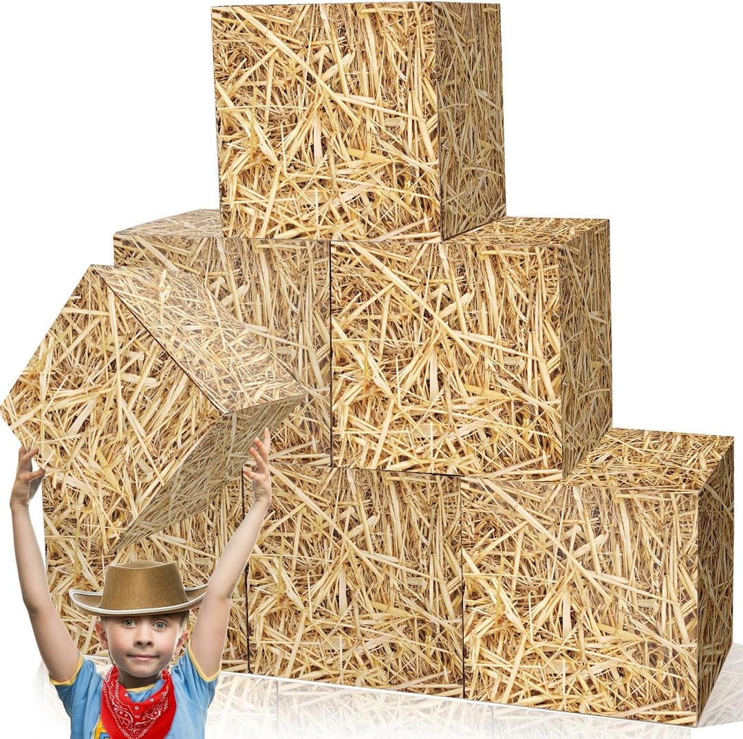 6 PCS Hay Bales Paper Boxes Decor Western Cowboy Party Decor Box Farm Hay Photo Booth Props Rustic Farmhouse Cowboy Party Supplies