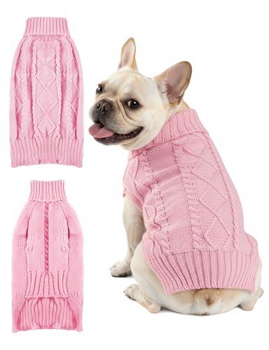 Dog Sweaters for Small Medium Large Dogs Cats, Soft Warm Turtleneck Pullover Solid Cable Knit Fleece Stretch Pet Clothes,Classic Fuzzy Coat for Puppy Girl Boys for Fall Winter Cold Weather L