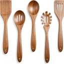Solidith Acacia Wooden Spoons for Cooking, 5-Piece Wooden Kitchen Utensil Set with Spatula, Slotted Spoon & Pasta Fork, Non-Stick Safe Cooking Utensils, Durable Natural Wood Kitchen Tools Gift Set