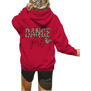 RoseSeek Girl's Letter Cheetah Hoodies Long Sleeve Hooded Sweatshirts Pullover Tops Cute Clothes (Red)