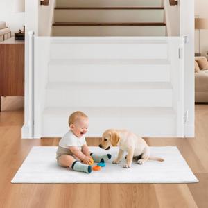 Retractable Baby Gates, 38" Tall Baby Gate for Stairs, 71" Wide Mesh Dog Gate with Auto-Retract System, One-Hand Operation Retractable Pet Gate for Hallways, Doorways, Indoor & Outdoor, White