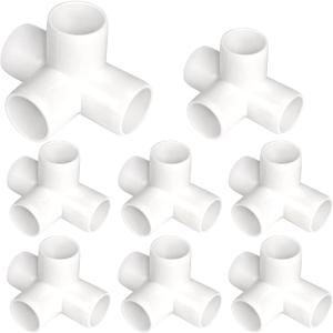 4 Way 3/4-Inch Tee Elbow PVC Pipe Fitting Build Heavy Duty Greenhouse Frame Furniture Connectors Tent Connection (Pack of 8)