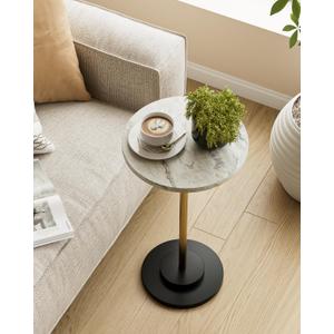 Round Side Table, Small Drink Table for Small Spaces, Modern Accent End Table with Metal Leg for Living Room, Bedroom, Corners, and Office (Marble)
