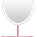 Vanity Mirror, Heart-Shaped Makeup Mirror with Three-Level Dimming and LED Lights for Girls and Students (Pink)