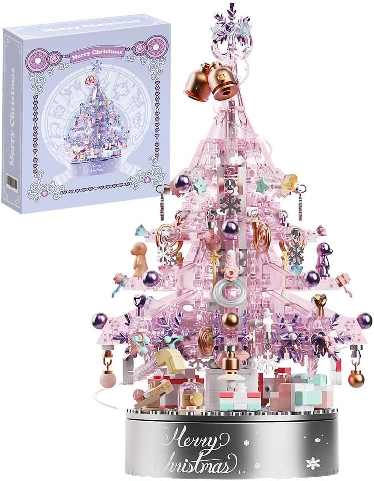 NETEHU Christmas Tree Building Block Set, 730 PCS Christmas Music Box Bricks Model Kit, Construction Toy for Adults Girls