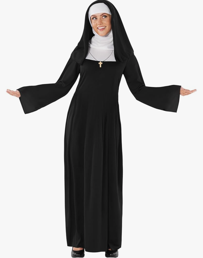 fun shack Nun Costume for Women - Deluxe Religious Outfit with Headpiece, Cross Necklace, Size XX-Large