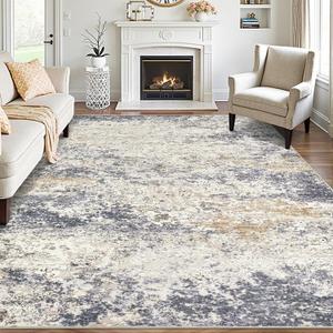 Area Rugs for Living Room: 8x10 Washable Neutral Abstract Rug for Bedroom Large Soft Modern Dining Room Rugs Indoor Floor Low Pile Carpet for Home Office Nursery - Blue Grey