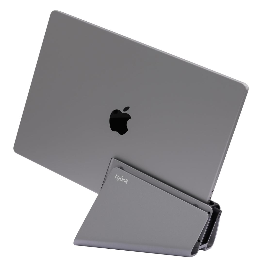 tyonit TiltSnap Pro Vertical Laptop Stand for MacBook Pro 14" & 16", Auto Thunderbolt4 USB-C Connection, Seamless Connection to The Docking Station or Display, 40Gbps, 100W PD, Space Gray