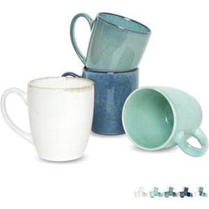 Bosmarlin Ceramic Coffee Mug Set of 4, 17 Oz, Coffee Cups with Big Handle, Microwave Safe, Unique Reactive Glaze (Multicolor, 17 Oz)