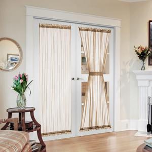 MIULEE French Door Sheer Curtains for Front Back Patio Glass Door Light Filtering Window Treatment with 2 Tiebacks 54 Wide and 72 Inches Length, Brown, Set of 2