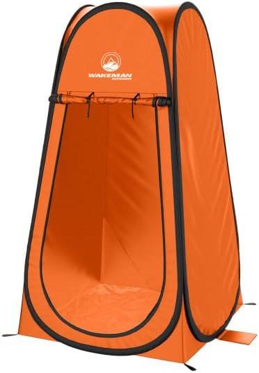 Wakeman Pop Up Changing Tent, 3.3 x 3.3 x 6.2ft, Camping Shower Tent for Portable Toilet Stall or Dressing Room with Carry Bag for Camping, Beach, or Tailgate, Polyester, Orange