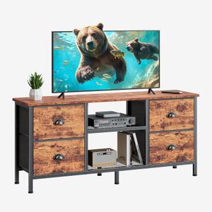 Furologee TV Stand with 4 Drawers, 43 Inch Entertainment Center with Open Shelves, Media Console Table for 50" TV, Television Stand for Bedroom, Living Room/Rustic Brown