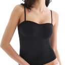 Built in Bra Tank Tops for Women, Double Lined Padded Cami Scoop Neck Spaghetti Straps Basic Summer Top 2026 (X-Small, Black)
