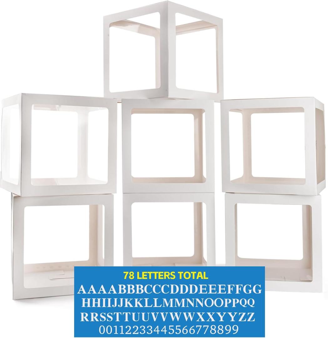 Baby Boxes for Baby Shower White Clear Balloon Box Blocks Gender Reveal Decorations and Birthday Party (7 PCS Balloon Box-78 Letter)