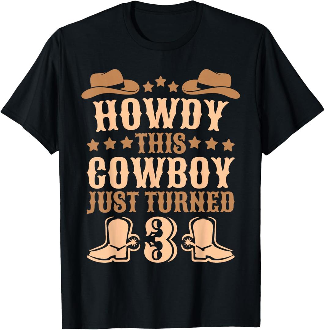 3yr Birthday Cowboy Western 3 Year Old Boy Kids 3rd Birthday T-Shirt S