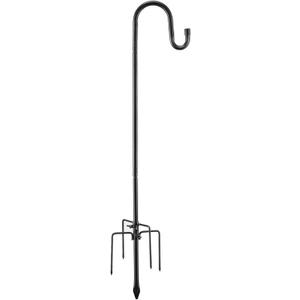 COCONUT Shepherds Hook for Outdoor, 62 Inch Adjustable Bird Feeder Pole with 5 Prong Base, Garden Hanger Stand for Hummingbird Feeder, Wind Chime, Lantern (Black)