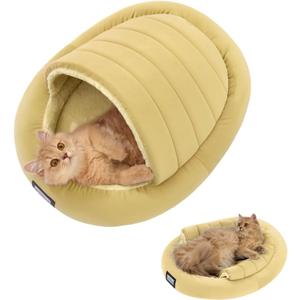 Balance 2 in 1 Cat Bed Cave for Kittens and Small Dogs, Cat Tents for Indoor Cats, Covered Cat Beds with Removable Cushion, Calming Cat Nest, Cat Hideaway, Washable Cat House with Non-Slip Bottom (25.0"D x 20.0"W x 12"Th, Yellow)