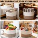 Large Woven Blanket Basket,65L Cotton Rope Laundry Basket Hamper with Handles, Decorative Nursery Basket Storage Bin for Toys, Clothes Organizer, Living Room, Bedroom, Bathroom, White & Brown