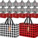 Clysee 24 Pcs Large Christmas Gift Bags with 25 Gift Tags 12.6 x 9.8 x 5.5 Inch Reusable Tote Bags with Handles Buffalo Plaid Non Woven Christmas for Xmas Party Gifts Wrap (Plaid,Red White)