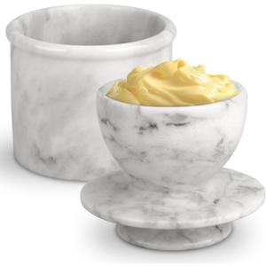 Butter Crock with Lid, Soft Spreadable Butter keeper, Marble French Butter Keeper to Leave On Counter, Butter Dish, Home and Kitchen Decor for Countertop (White Grey, Large)