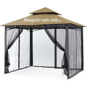 Mosquito Netting for Gazebo Canopy, Replacement Screen Walls Netting with Slip Rings, 4-Door Zipper, Easy to Install Black (Net Only) (10x10FT)
