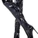GENSHUO Over the Knee Boots for Women with Heel Suede Thigh High Boots Stretch Sexy Pointed Toe Stiletto Long Boot Shoes (7, Patent Leather Black)
