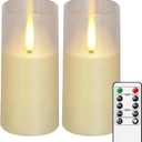 Flameless LED Candles, Upgraded Realistic Flickering Pillar Battery Operated Candles with Remote Timer, Acrylic Electric Set of 2 for Romantic Ambiance and Home DecorationIvory