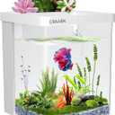 Smart Aquarium Kit - 1.5 Gallon Betta Fish Tank with Self-Cleaning, LED Light, Water Pump Starter Kit