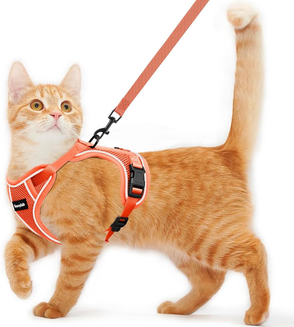 Cat Harness and Leash for Walking Escape Proof Soft Adjustable Cat Leash Breathable Comfortable Vest Easy to Wear Kitten Harness for Outdoor Travel (Orange, M (13-18lb))