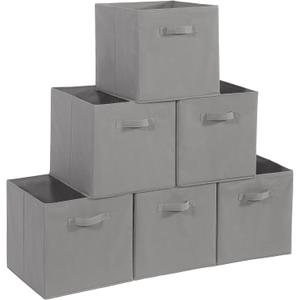 11x11 Storage Bins, Set of 6 Storage Cubes. Collapsible Cube Storage Bins, Fabric Closet Organizers with Handles for Home, Office, Closet Shelf Cabinet, Bookcase, Grey