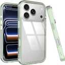 Puxicu Acrylic 2 in 1 for iPhone 17 Pro Case，Anti-Yellowing, Military-Grade Protection, Drop Shockproof Slim Phone Cover for iPhone 17 Pro 6.3", Clear+Light Green