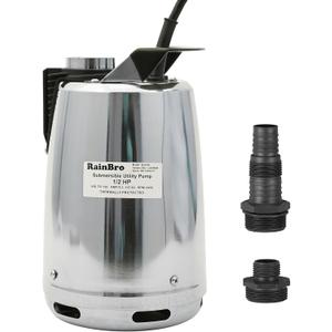 Submersible Sump Pump, Clean/Dirty Water Pump, Portable Utility Pump, 25-Foot Cord, Ideal for Swimming Pool, Garden Pond, Basement, and Flood Relief Drainage (1/2 HP Stainless Steel)