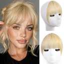 Clip in Bangs 100% Real Human Hair Extensions Invisible Fake Curtain Curved French Fringe Bang with Temples Faux Natural Clips on Hairpieces for Women Girls Party Daily Use Bleach Blonde