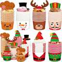 Qinyoung 120 Set Christmas Treat Snack Cups 8 oz Disposable Christmas Paper Treat Dessert Bowls Snowman Santa Elk Cup Dessert Ice Cream Soup Bowl Cold Hot Soup for Xmas Party Supplies Decorations