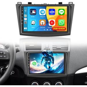 Car Radio for Mazda 3 2009 2010 2011 2012 2013, [2G+64G] 9 inch Android 15 Touch Screen Stereo, CarPlay/Android Auto/GPS/1080P/SWC/Bluetooth/WiFi + AHD Backup Camera MIC