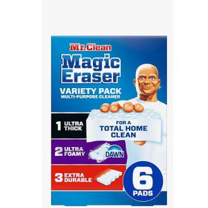 Mr. Clean Magic Eraser Sponge, All Purpose Cleaner, Cleaning Scrubber, Kitchen, Bathroom, Shower, Oven, Cleaning Supplies, Variety Pack with 1 Ultra Thick, 2 Ultra Foamy, & 3 Extra Durable, 6ct