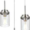 MELUCEE 3-Light Hanging Chandelier Light for Dining Room in Brushed Nickel, Modern Kitchen Island Pendant Lighting Adjustable Hanging Ceiling Lamp with Clear Glass Shade (3 Lights-1 Pack Round)