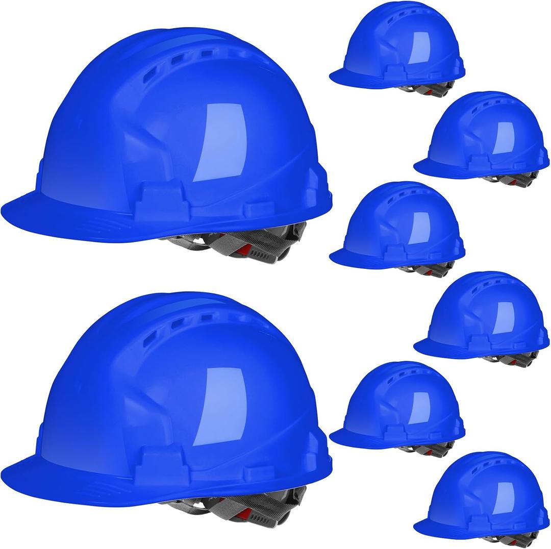 Leumoi 8 Pieces 4 Pt. Suspension Hard Hat Bulk Safety Helmets Adjustable Ratchet Hard Hats with Vents and Cotton Brow Pad ABS Construction Hardhats for Men Work Head Protection Supplies, 52 cm/20.5 inches-63 cm/25"