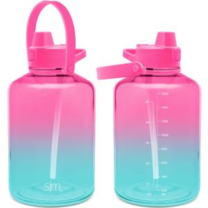 Simple Modern Half Gallon 64 oz Water Bottle with Push Button Silicone Straw Lid & Motivational Measurement Marker | Large Reusable Tritan Plastic Water Jug | Summit Collection | Sorbet