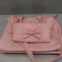 Women Handbag 2 Pcs Set Big Bow-Knot PU Leather Top Handle Bag Designer Tote Bag Clutch Wallet Set for Ladies (Pink)