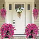 Sggvecsy Artificial Fake Hanging Flowers Plants for Outdoor Outside Spring Summer Decoration 2PCS Faux Silk UV Resistant Realistic Morning Glory with Eucalyptus for Home Porch Patio Balcony(Magenta)